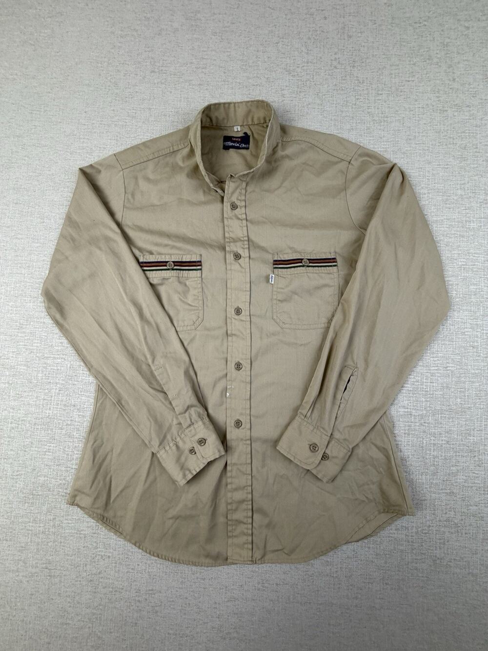Vintage Levi’s Movin’ On Shirt Men’s Large Tan Striped Pocket Western